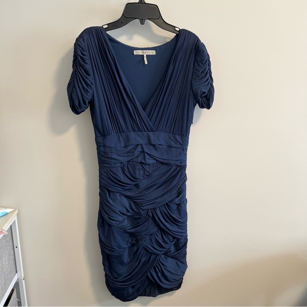 Halston Heritage Blue Ruched Dress Size Small - Picture 3 of 4